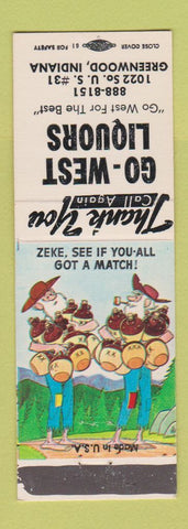 Matchbook Cover - Go West Liquors Greenwood IN hillbilly