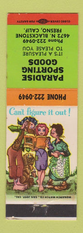 Matchbook Cover - Paradise Sporting Goods Fresno CA WEAR hillbilly