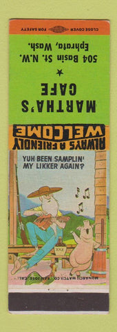 Matchbook Cover - Martha's Cafe Ephrata WA hillbilly