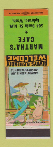 Matchbook Cover - Martha's Cafe Ephrata WA hillbilly