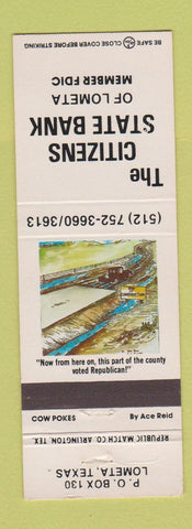 Matchbook Cover - Citizens State Bank Lometa TX hillbilly