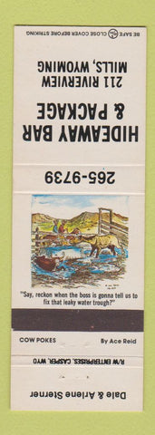 Matchbook Cover - Hideaway Bar Liquor Mills WY hillbilly