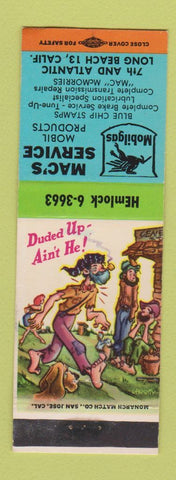 Matchbook Cover - Mac's Mobil oil gas Long Beach CA hillbilly