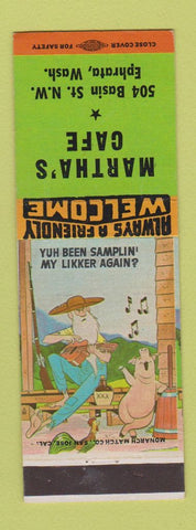 Matchbook Cover - Martha's Cafe Ephrata WA hillbilly