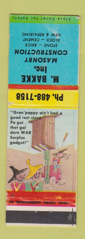 Matchbook Cover - M Bakke Masonry Construction St Paul MN WEAR hillbilly