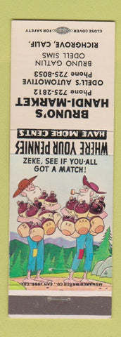Matchbook Cover - Bruno's Handi Market Richgrove CA hillbilly
