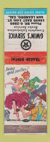 Matchbook Cover - Gwin's Texaco oil gas San Leandro CA WORN hillbilly