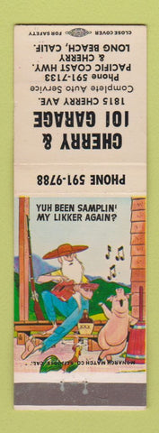 Matchbook Cover - Cherry & 101 Garage Auto Repair Long Beach CA hillbilly