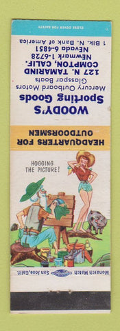 Matchbook Cover Woody's Sporting Goods Compton CA Mercury Boat Motors hillbilly