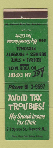 Matchbook Cover - Hy Snow's Income Tax Clinic Newark NJ