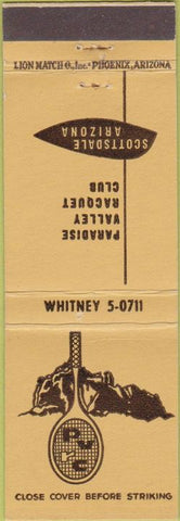 Matchbook Cover - Paradise Valley Racquet Club Scottsdale AZ