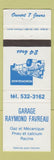 Matchbook Cover - Garage Raymond Favreau Racine QC
