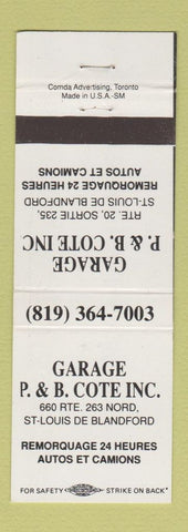 Matchbook Cover - Garage P&B Cote St Louis De Blandford QC