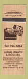 Matchbook Cover - Garage Gamache & Freres St Paul Ile Aux Noix QC