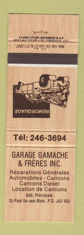 Matchbook Cover - Garage Gamache & Freres St Paul Ile Aux Noix QC