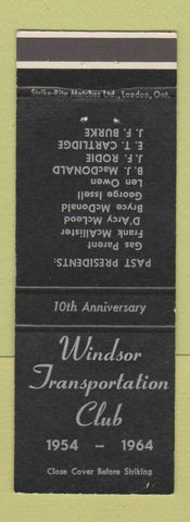 Matchbook Cover - Windsor Transportation Club ON 1964 100th