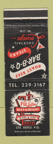 Matchbook Cover - Au P'tit Lutin Restaurant Hotel Ste Adele QC