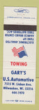 Matchbook Cover - Gary's Auto Repair Milwaukee WI towing
