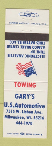 Matchbook Cover - Gary's Auto Repair Milwaukee WI towing