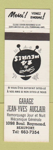 Matchbook Cover - Garage Jean Yves Auclair auto repair Beauport QC