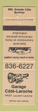 Matchbook Cover - Garage Cote Laroche Berthier QC auto repair