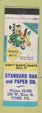 Matchbook Cover - Standard Rag and Paper York PA