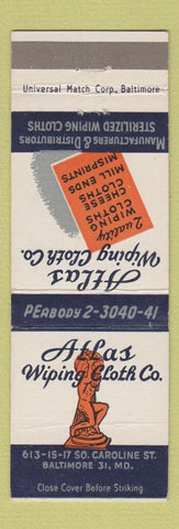 Matchbook Cover - Atlas Wiping Cloth Baltimore MD cheese cloth