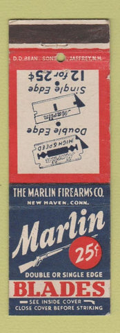 Matchbook Cover - Marlin Razor Blades Firearms guns New Haven CT DD Bean