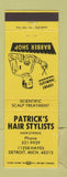 Matchbook Cover - Patrick's Hair Salon Detroit MI YELLOW