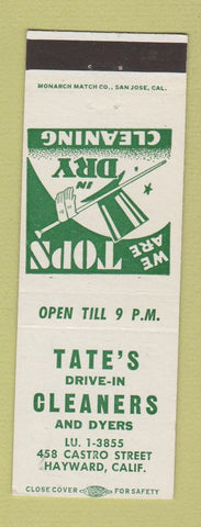 Matchbook Cover - Tate's Drive In Cleaners Dyers Hayward CA