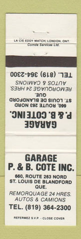 Matchbook Cover - Garage P&B Cote St Louis De Blandford QC