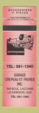 Matchbook Cover - Garage Crepeau Et Freres Le Gardeur QC