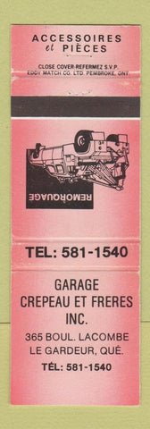Matchbook Cover - Garage Crepeau Et Freres Le Gardeur QC