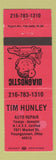 Matchbook Cover - Tim Hunley Auto Repair Youngstown OH WEAR