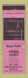 Matchbook Cover - Stivers Insurance Income Tax Pittsburgh PA WEAR