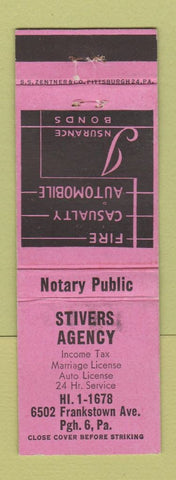 Matchbook Cover - Stivers Insurance Income Tax Pittsburgh PA WEAR