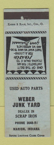 Matchbook Cover - Weber Junk Yard Marion IN WEAR