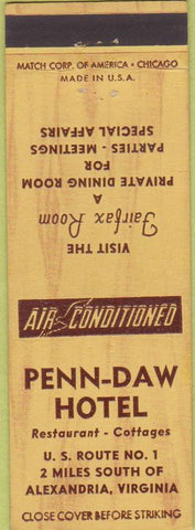 Matchbook Cover - Penn Daw Hotel Alexandria VA