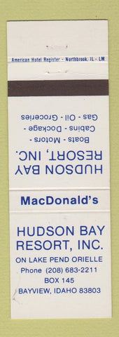 Matchbook Cover - Hudson Bay Resort Bayview ID