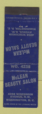 Matchbook Cover - McLEan Beauty Salon Washington DC WEAR