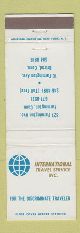 Matchbook Cover - International Travel Services Farmington Bristol CT WEAR
