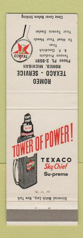 Matchbook Cover - Texaco oil gas Romeo MI BF Goodrich Tires