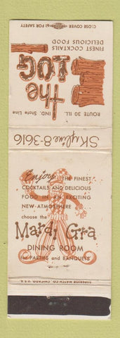 Matchbook Cover - The Log Restaurant IL IN State Line Mardi Gra Dining Room WEAR