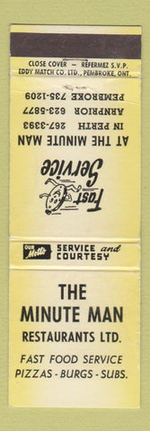 Matchbook Cover - The Minute Man Restaurants Perth Arnprior Pembroke ON WEAR