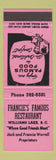 Matchbook Cover - Francie's Famous Restaurant Williams Lake BC WEAR