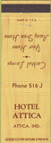 Matchbook Cover - Hotel Attica Attica IN Cocktail Lounge