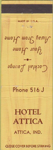 Matchbook Cover - Hotel Attica Attica IN Cocktail Lounge