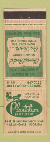 Matchbook Cover - Plantation Restaurant Hallandale FL WEAR