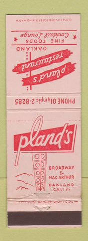 Matchbook Cover - Pland's Restaurant Oakland CA