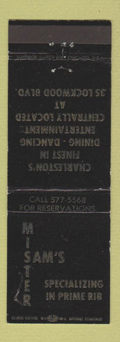 Matchbook Cover - Mister Sam's Restaurant Prime Rib Charleston SC